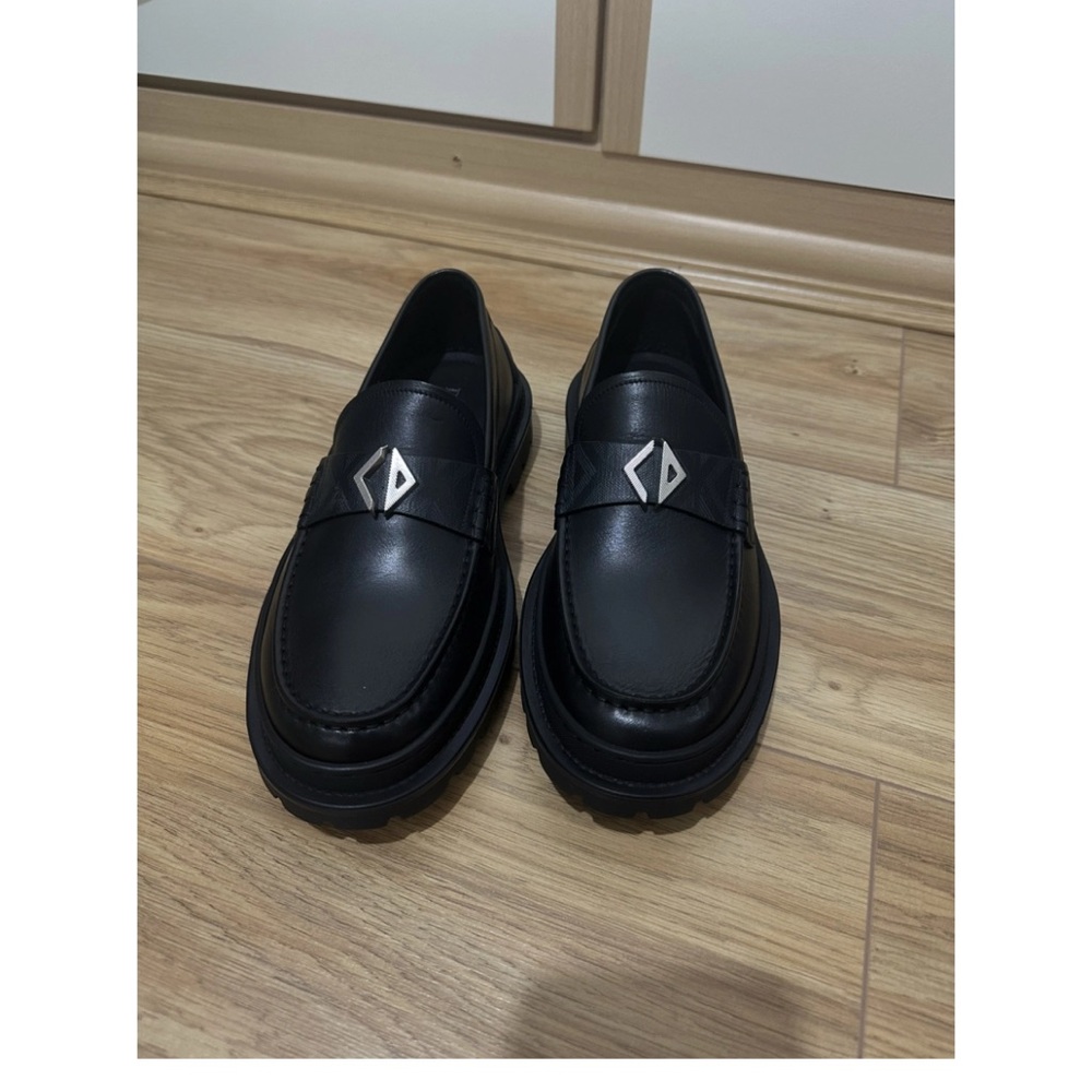 Dior Auth. Black Leather Men's Loafers CD Icon Diamond Christian Dior